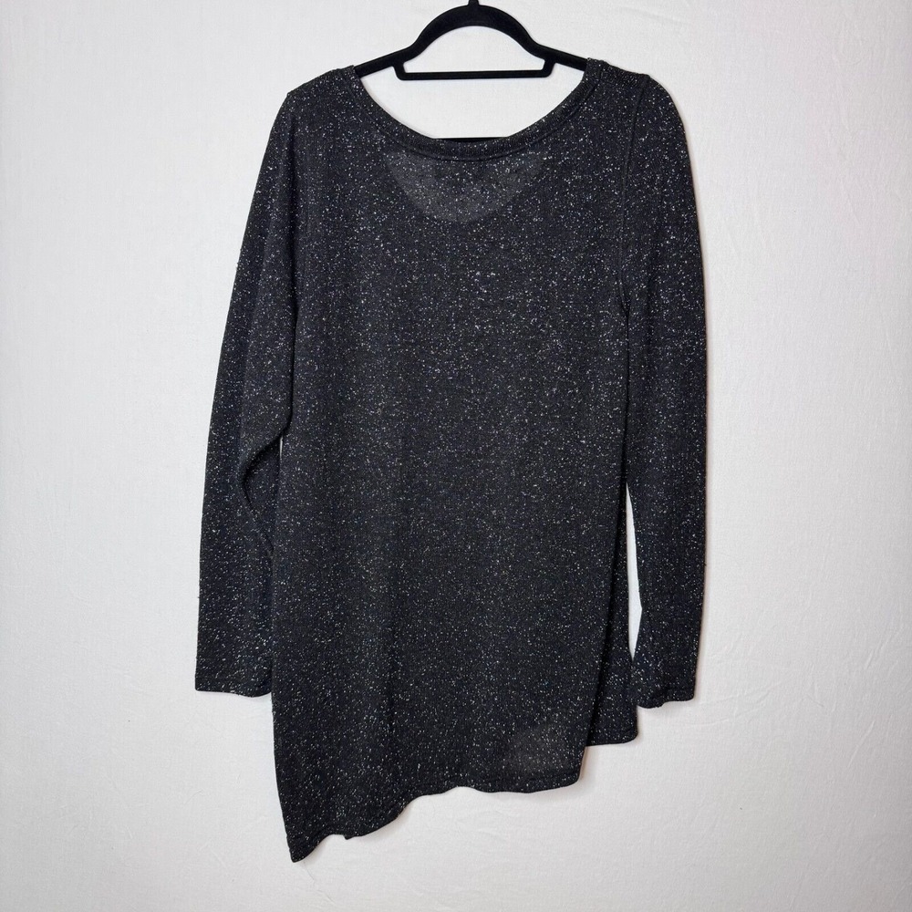 Lane Bryant Black Silver Shimmer Top NEW Sz 18/20 Asymmetric Tunic Lagenlook - Picture 2 of 12